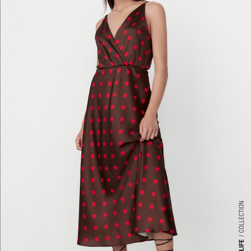 Zara Polka Dot Dress Black Red - Picture 2 of 13